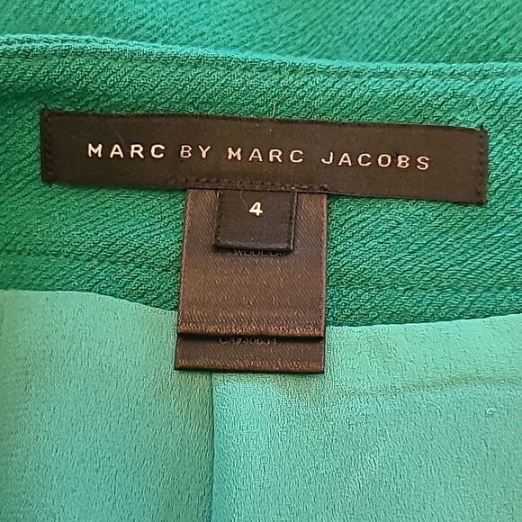 MARC Marc Jacobs TEAL WOOL SKIRT With Bows & Gold Zipper Pull Lined Size 4 Glee - Picture 6 of 10